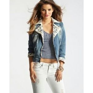 Guess Denim Moto Jacket with Crochet Size Medium